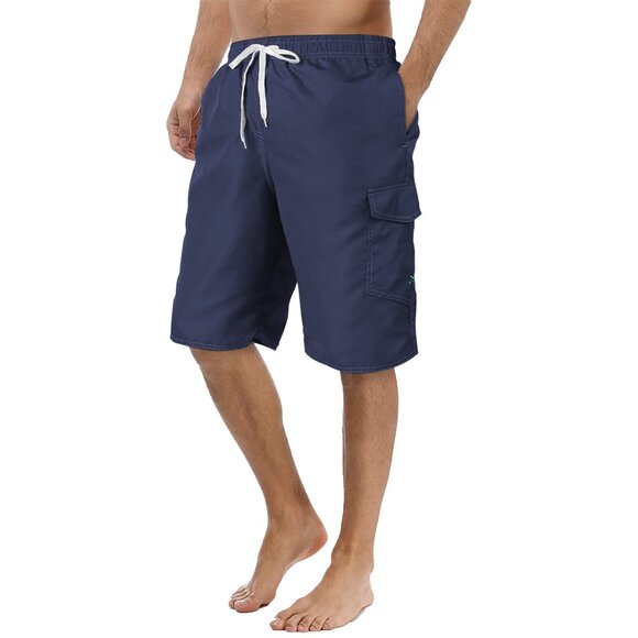 Men's Quick Dry Cargo Swim Trunks Beachwear with Pockets Solid Flex Board Shorts - Picture 15 of 16